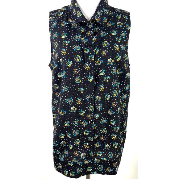 Cabi #3440 Whimsey Black Floral Sleeveless Button Up Blouse Shirt Size Medium - Picture 1 of 7
